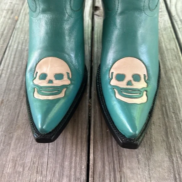 Liberty handmade turquoise skull inlay boots - Picture 4 of 7